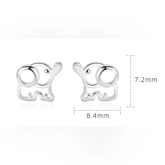 925 Sterling Silver Elephant Ear Studs - Picture 3 of 7